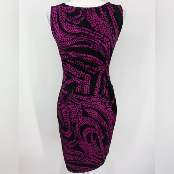 Joseph Ribkoff Purple Black Geometric Sleeveless Sheath Dress Side Ruching 6 - Picture 3 of 7
